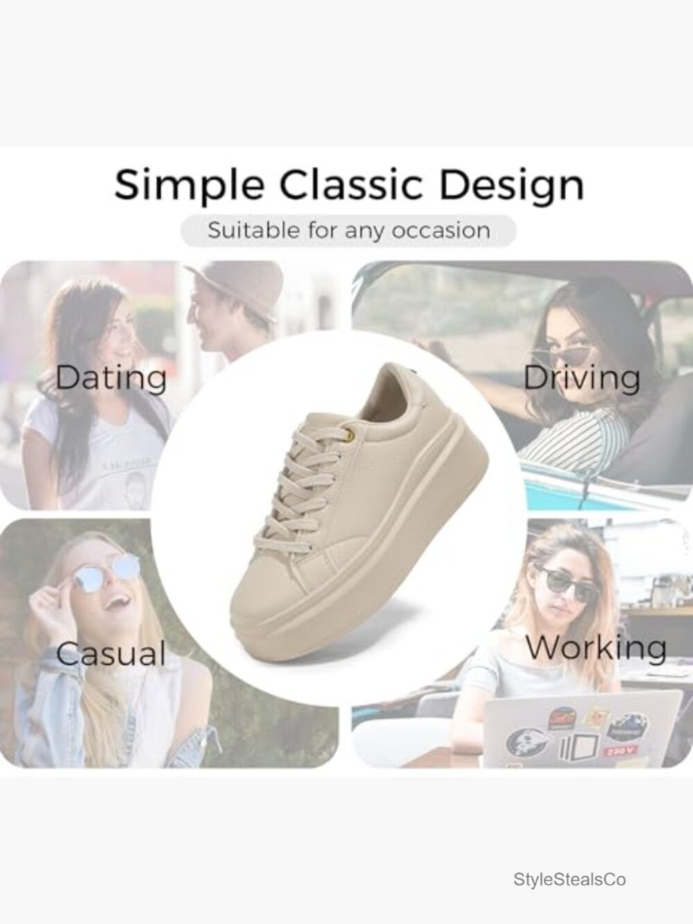 Platform Fashion Sneakers Faux Leather Low Top Casual Walking Shoes - Picture 4 of 7